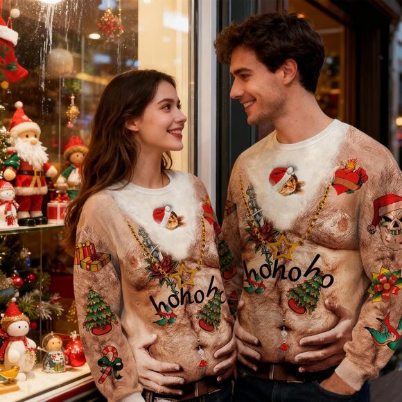 Unisex Christmas Sweatshirt Polyester Spandex Funny Ugly Graphic Pullover - Picture 2 of 5